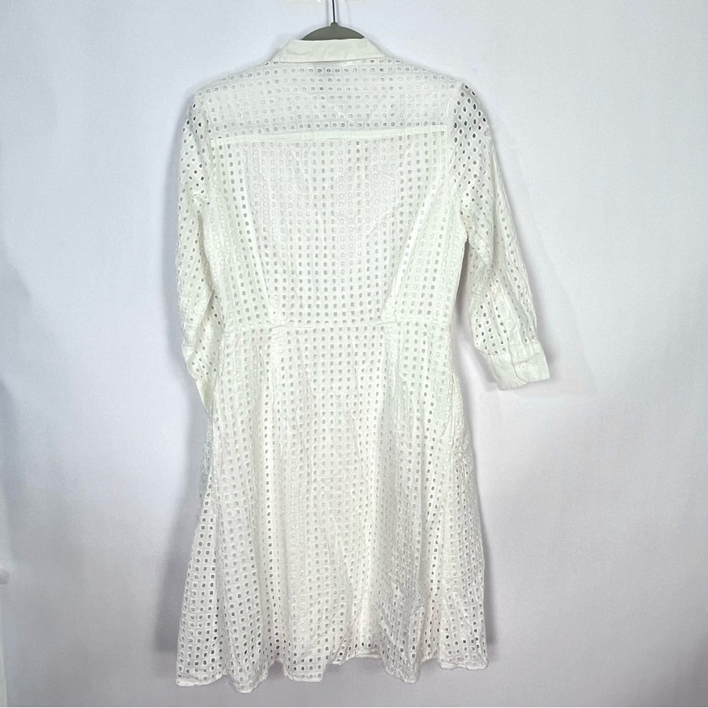 Who What Wear Off White Eyelet Button Up Collared Midi Dress Sz Medium - Picture 3 of 5